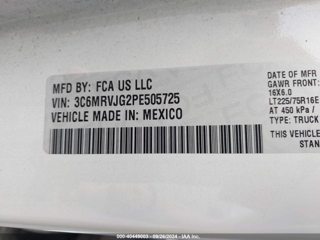 3C6MRVJG2PE505725 RAM Promaster 3500 Cargo Van High Roof 159 Wb Ext
