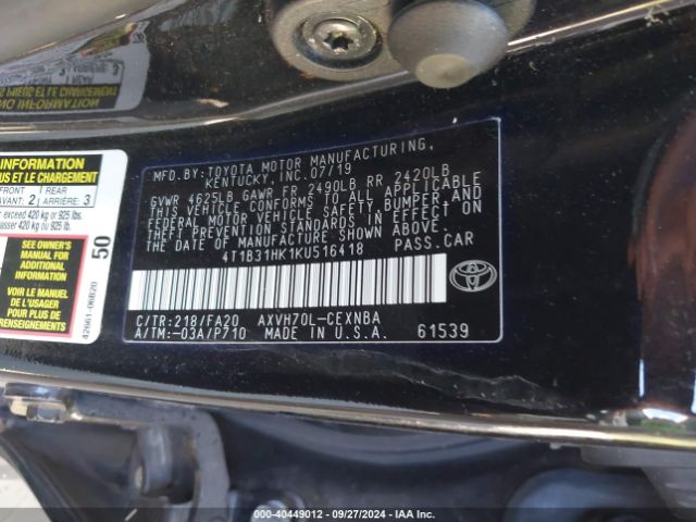 4T1B31HK1KU516418 Toyota Camry Hybrid Le