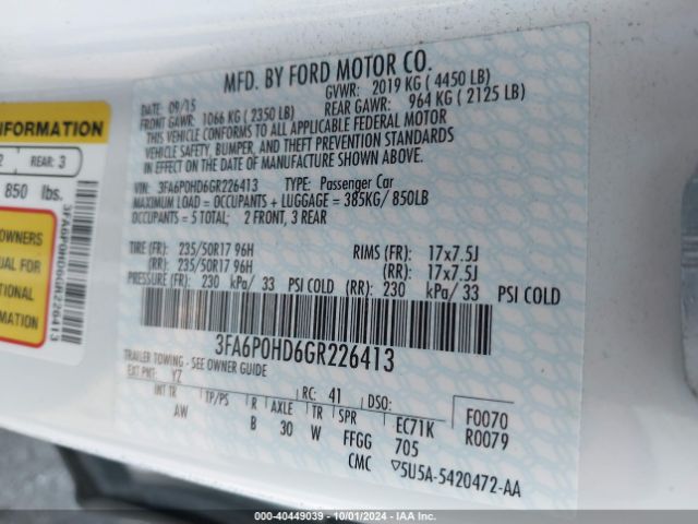 3FA6P0HD6GR226413 Ford FUSION SE