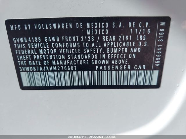3VWDB7AJXHM276607 Volkswagen Jetta 1.4t Se