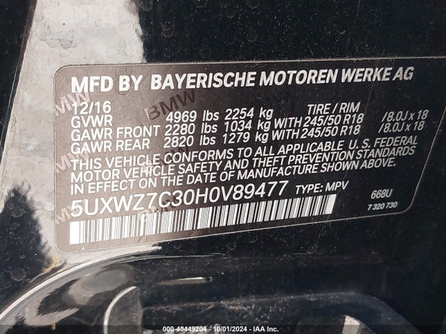 5UXWZ7C30H0V89477 BMW X3 Sdrive28i