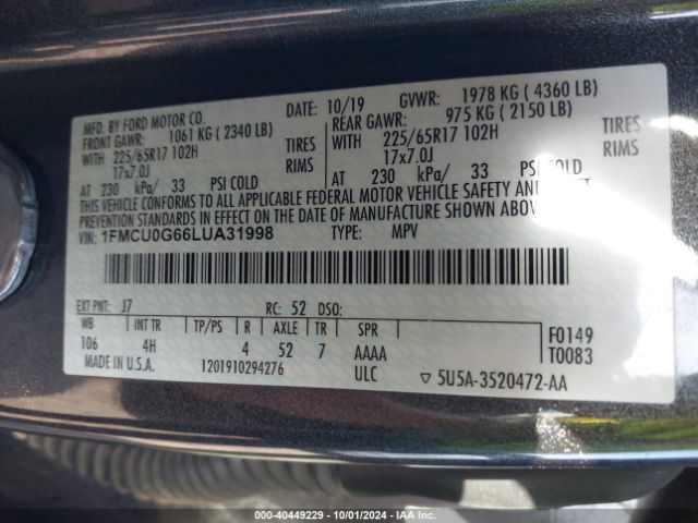 1FMCU0G66LUA31998 Ford ESCAPE SE