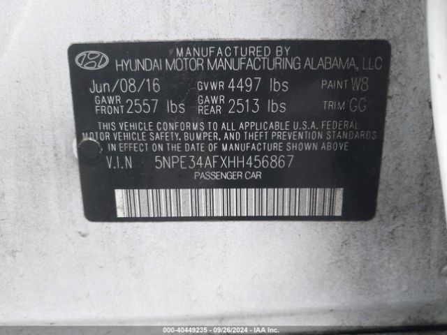 5NPE34AFXHH456867 Hyundai Sonata Sport