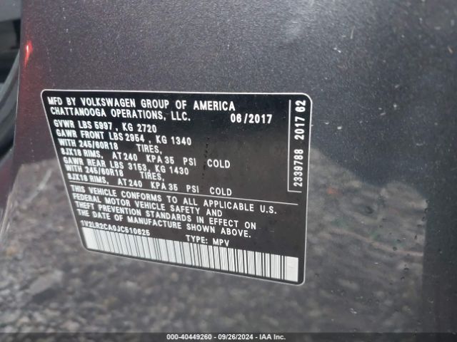 1V2LR2CA0JC510625 Volkswagen Atlas