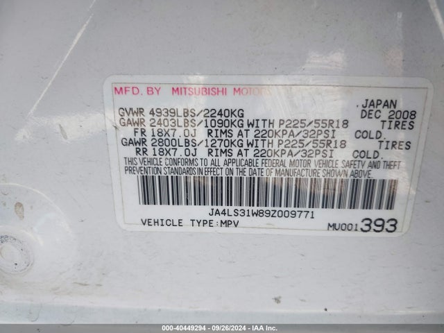 2009 MITSUBISHI OUTLANDER JA4LS31W89Z009771 Photo 8