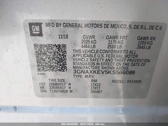 Chevrolet EQUINOX LT 2019 3GNAXKEV5KS566089 Image 9