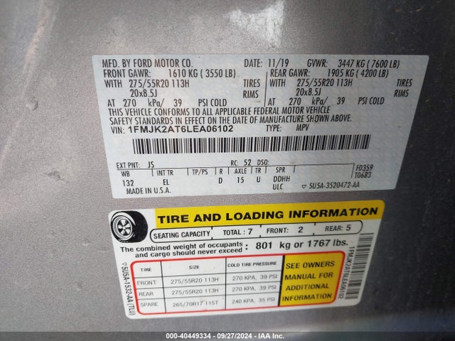 1FMJK2AT6LEA06102 Ford Expedition Limited Max