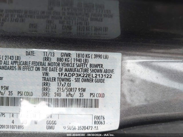 Ford FOCUS SE 2014 1FADP3K22EL213122 Image 9