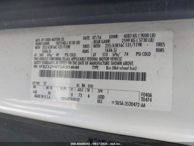 1FBZX2YM7GKB54648 Ford Transit-350 Xl