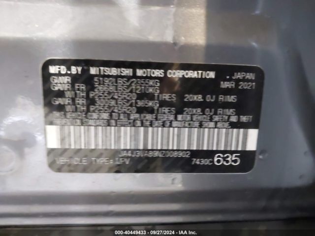 JA4J3VA89NZ008902 Mitsubishi Outlander Sel 2.5 2wd/sel Special Edition 2wd