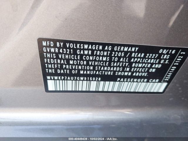 WVWKP7AU7GW915028 Volkswagen E-golf Se
