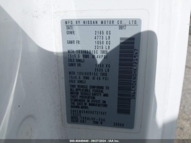 3N6CM0KN0HK721947 Nissan Nv200 S