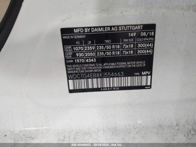WDCTG4EB8KJ554663 Mercedes-Benz GLA 250