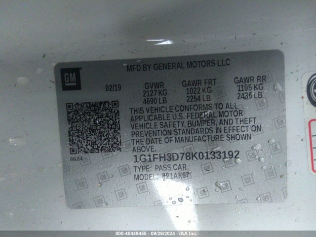 Aukcja sprzedaży 2019 Chevrolet Camaro 2ss, vin: 1G1FH3D78K0133192, numer aukcji: 40449455