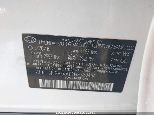 Hyundai Sonata 2017 5NPE24AF2HH520466 Image 9