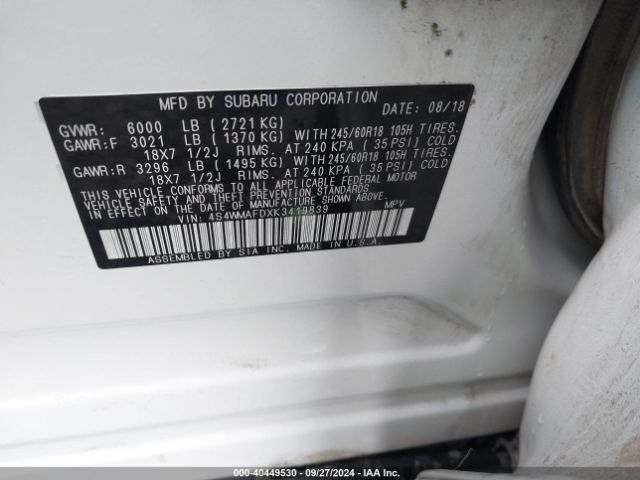 4S4WMAFDXK3419839 Subaru Ascent Premium