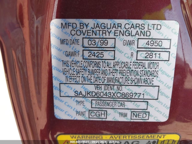 1999 JAGUAR XJ8 SAJKD6043XC869771 Photo 8