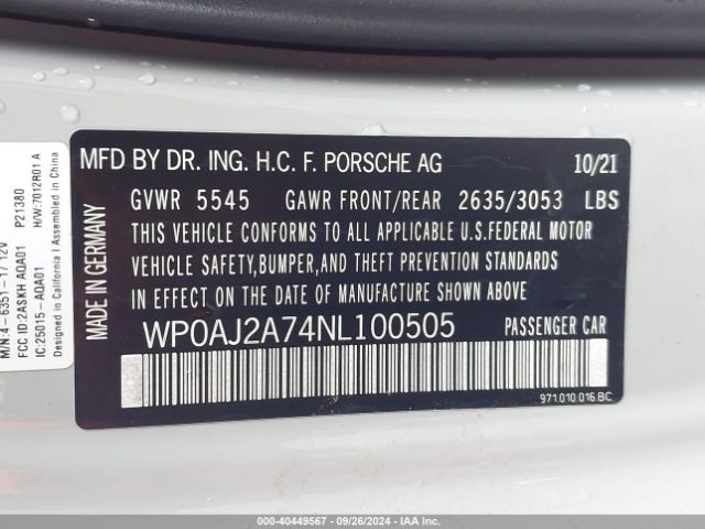 WP0AJ2A74NL100505 Porsche PANAMERA 4
