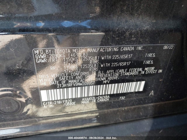 Toyota RAV4 LE 2022 2T3H1RFV9NW209957 Image 9