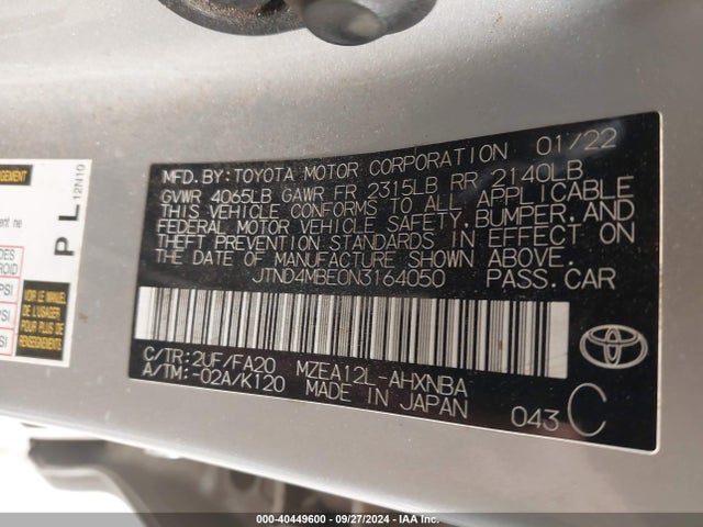 Toyota COROLLA SE 2022 JTND4MBE0N3164050 Image 9