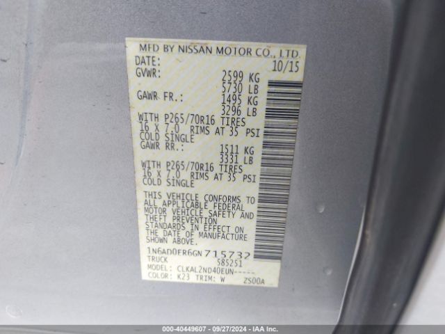 1N6AD0ER6GN715732 Nissan Frontier Sv