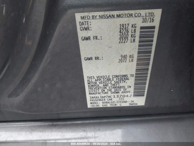 Nissan Altima 2.5 S 2017 1N4AL3AP7HC137042 Image 9