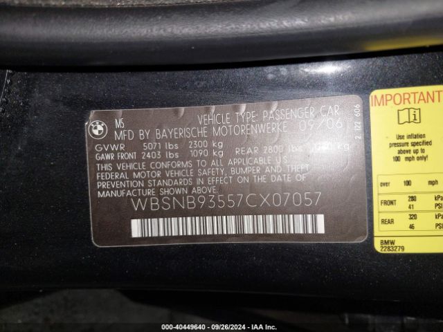 2007 BMW M5 WBSNB93557CX07057 Photo 8