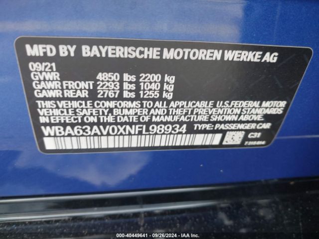 WBA63AV0XNFL98934 BMW 430i Gran Coupe