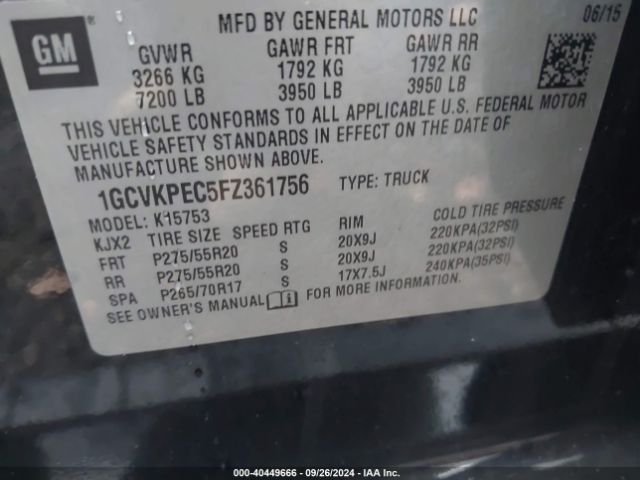 1GCVKPEC5FZ361756 Chevrolet Silverado 1500 Wt