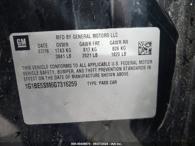Chevrolet Cruze Lt Auto 2016 1G1BE5SM6G7316259 Image 9