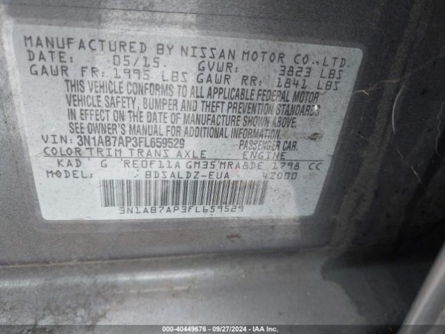 3N1AB7AP3FL659529 Nissan SENTRA SV