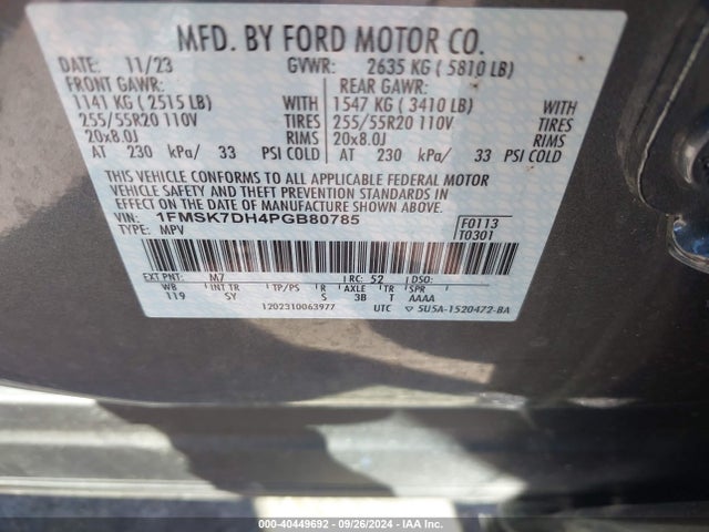 Ford EXPLORER XLT 2023 1FMSK7DH4PGB80785 Image 9