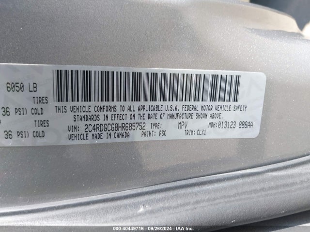 Dodge Grand Caravan Sxt 2017 2C4RDGCG8HR685752 Image 9