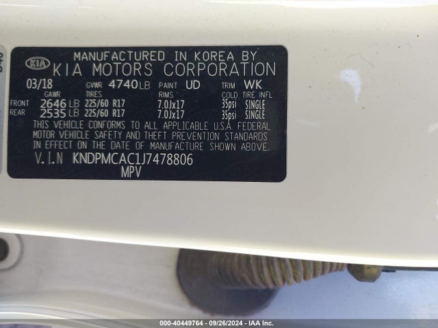 KIA Sportage Lx 2018 KNDPMCAC1J7478806 Image 9