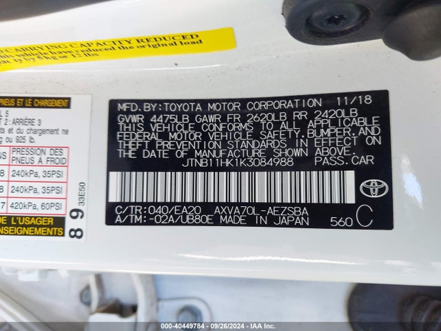 Toyota CAMRY SE 2019 JTNB11HK1K3084988 Image 9