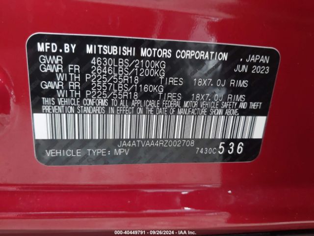 JA4ATVAA4RZ002708 Mitsubishi Eclipse Cross Le S-awc