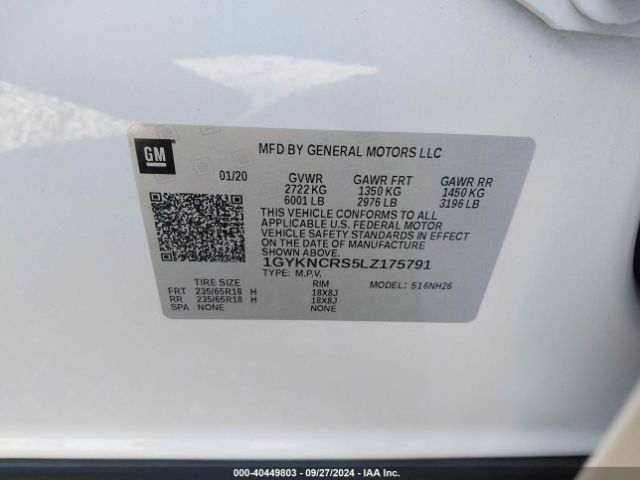 1GYKNCRS5LZ175791 Cadillac Xt5 Fwd Premium Luxury