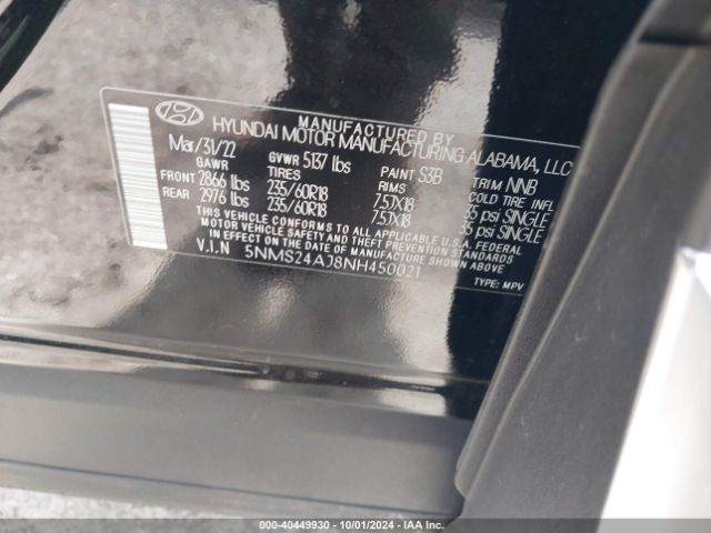 5NMS24AJ8NH450021 Hyundai Santa Fe Sel