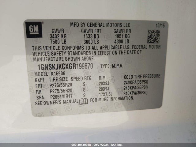 Chevrolet Suburban Ltz 2016 1GNSKJKCXGR199670 Image 9