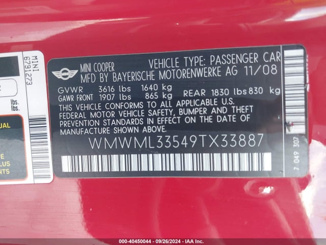 2009 MINI COOPER CLUBMAN WMWML33549TX33887 Photo 8