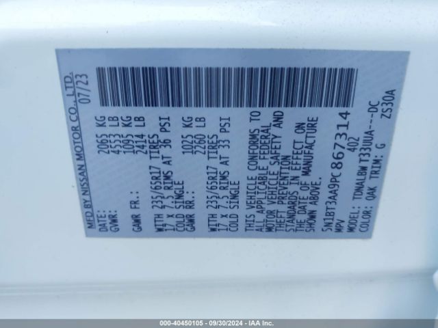 5N1BT3AA9PC867314 Nissan Rogue S Fwd