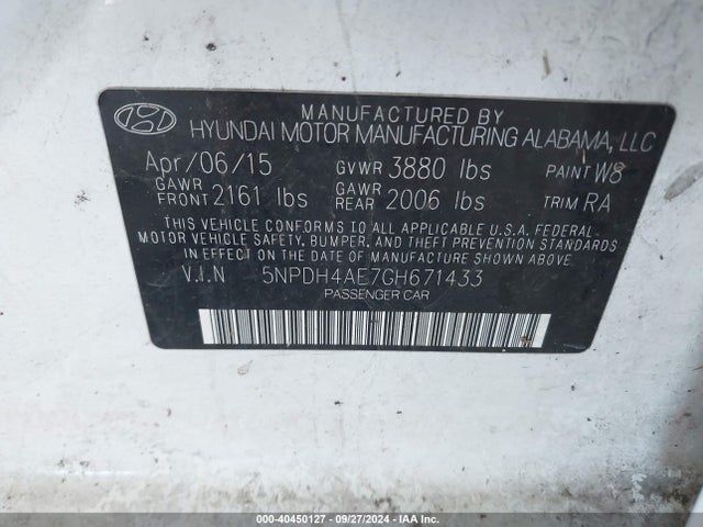 Hyundai ELANTRA SE 2016 5NPDH4AE7GH671433 Image 9