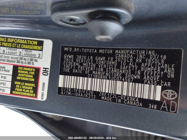 Toyota COROLLA SE 2018 2T1BURHE1JC074567 Image 9