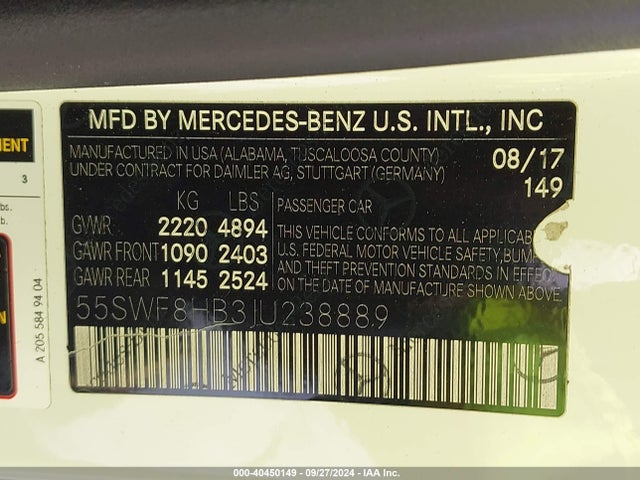 55SWF8HB3JU238889 Mercedes-Benz Amg C 63 S