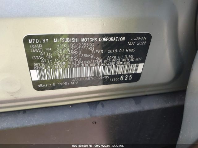 JA4J3UA87PZ025405 Mitsubishi Outlander Se 2.5 2wd/se Black Edition 2wd/se Special Edition 2wd