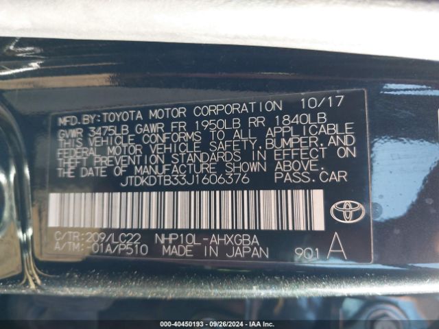 JTDKDTB33J1606376 Toyota Prius C Four