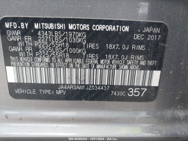 JA4AR3AW1JZ034437 Mitsubishi Outlander Sport 2.4 Se