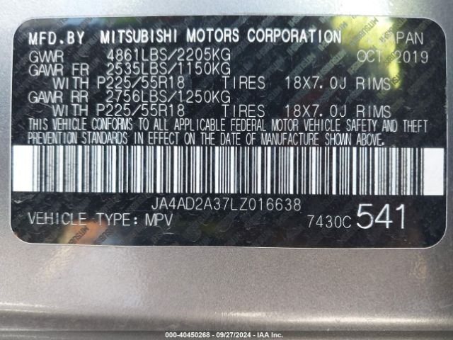 JA4AD2A37LZ016638 Mitsubishi Outlander Es 2.4