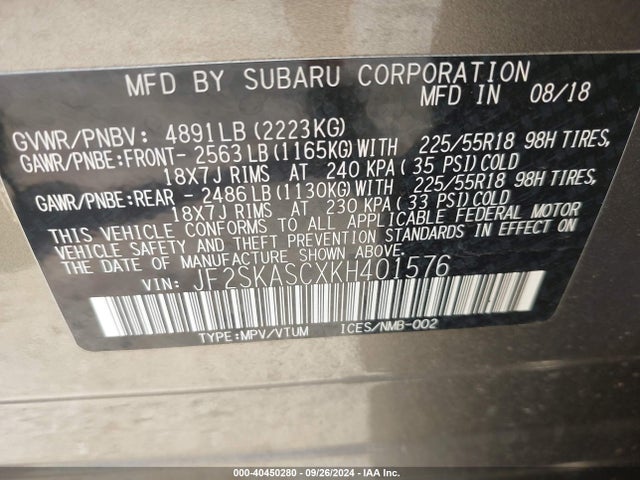 JF2SKASCXKH401576 Subaru Forester Limited