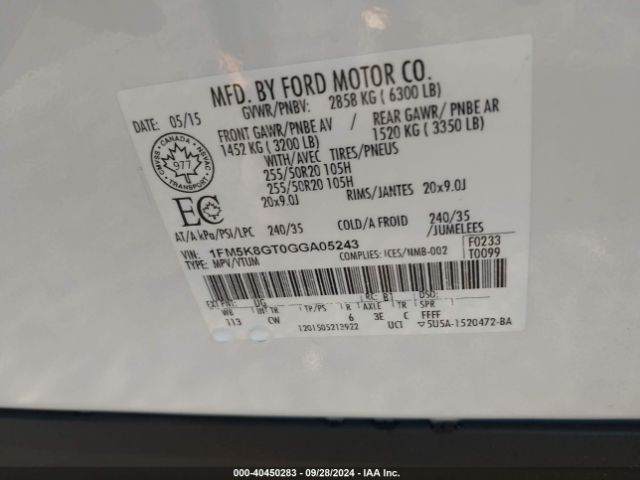 1FM5K8GT0GGA05243 Ford EXPLORER SPORT